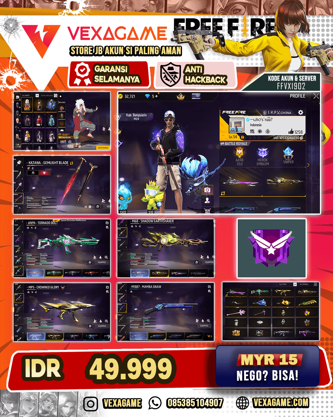 AN94 Tornado Bolt | M60 Shadow Earthshaker |  MP5 Crowned Glory | SG Mamba | Katana On | Bundle Jiraya |
