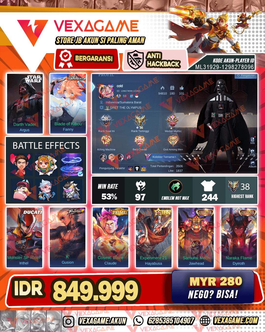 Argus Starwars | Fanny Asphirant | Irithel Ducati | Gusion KOF | 2 CC