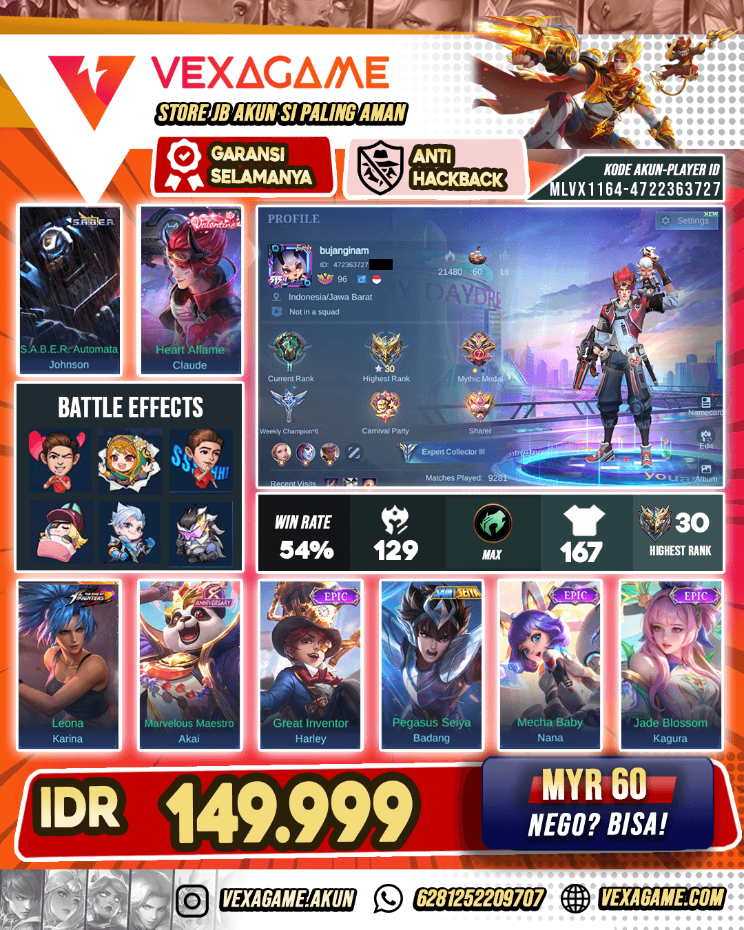 Akun Murah Hero + Emblem MAX