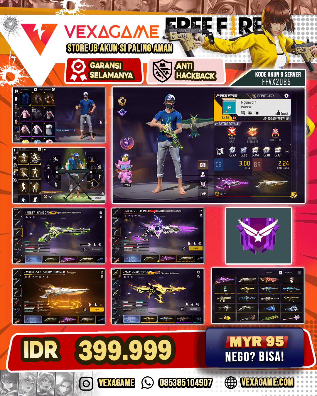1 Evo Max | SG 4 Rasa | Katana On | Tinju On | Nyeker On | Emot 33 | M4A1 Naruto Theme | Vault 150++