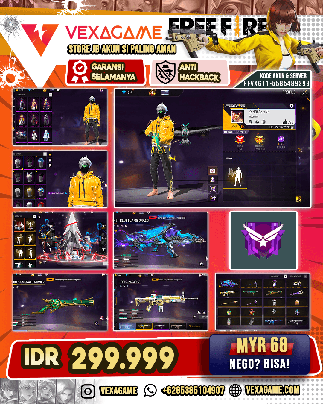 Puppy Bundle | Emote Berkumpul | Backpack Sayap | AK47 Blue Flame Draco Lv MAX | SCAR Paradise | SG Terompet | Vault 80+