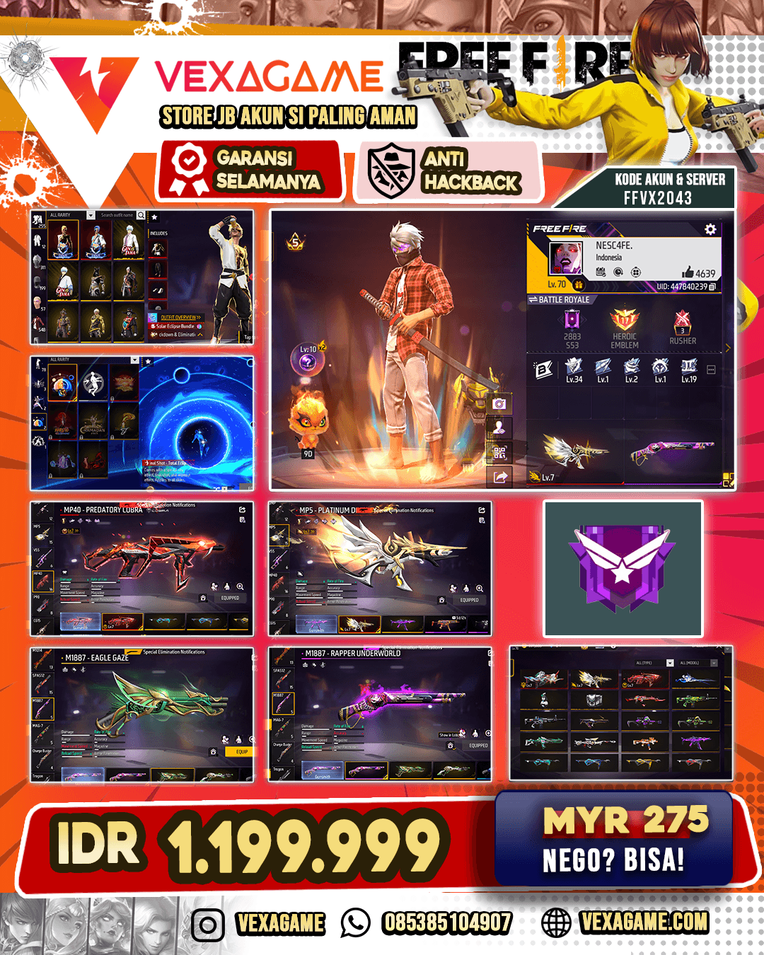 Kakashi ON | Topi Jerami ON | Topneg dan Baju S8 ON | Look Changer ON | Anim END | 3 EVO MAX | SG Ripper + Matel + Lumut