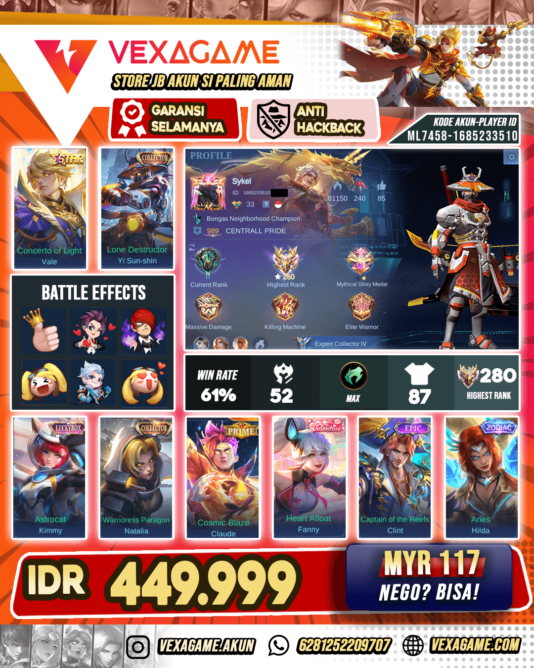 Yi Shun Shin CC | EX Immortal  ⭐280 & WR Cakep