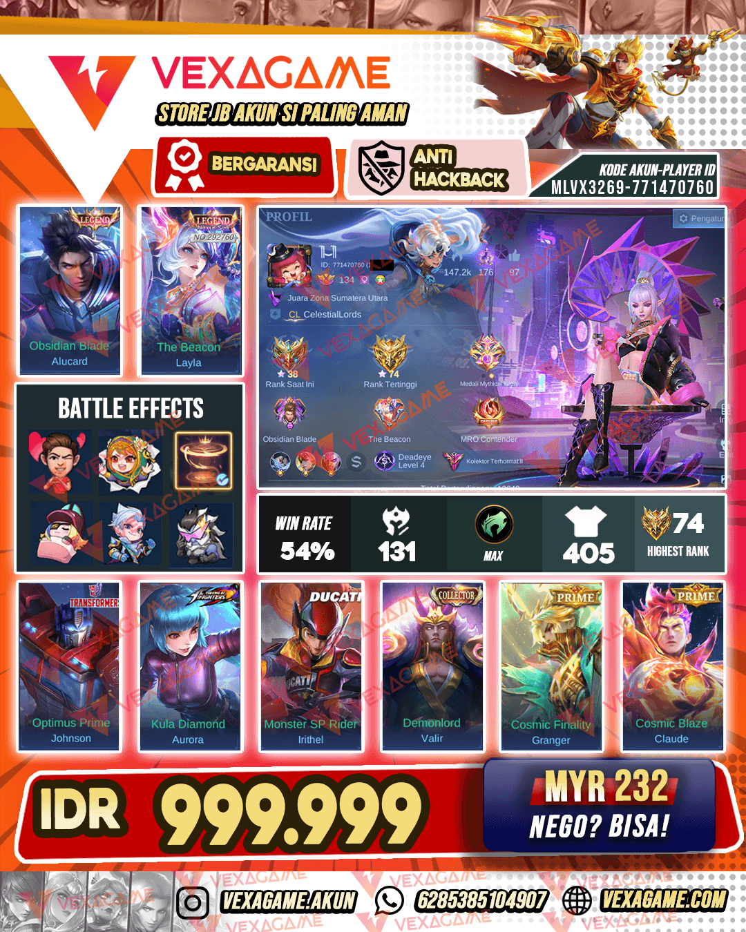2 Legend | 3 Prime | Irithel Ducati | Aurora KOF | Valir Collector | 7 Luckybox | Emblem MAX & Hero MAX |Recall Tas Tas Merah