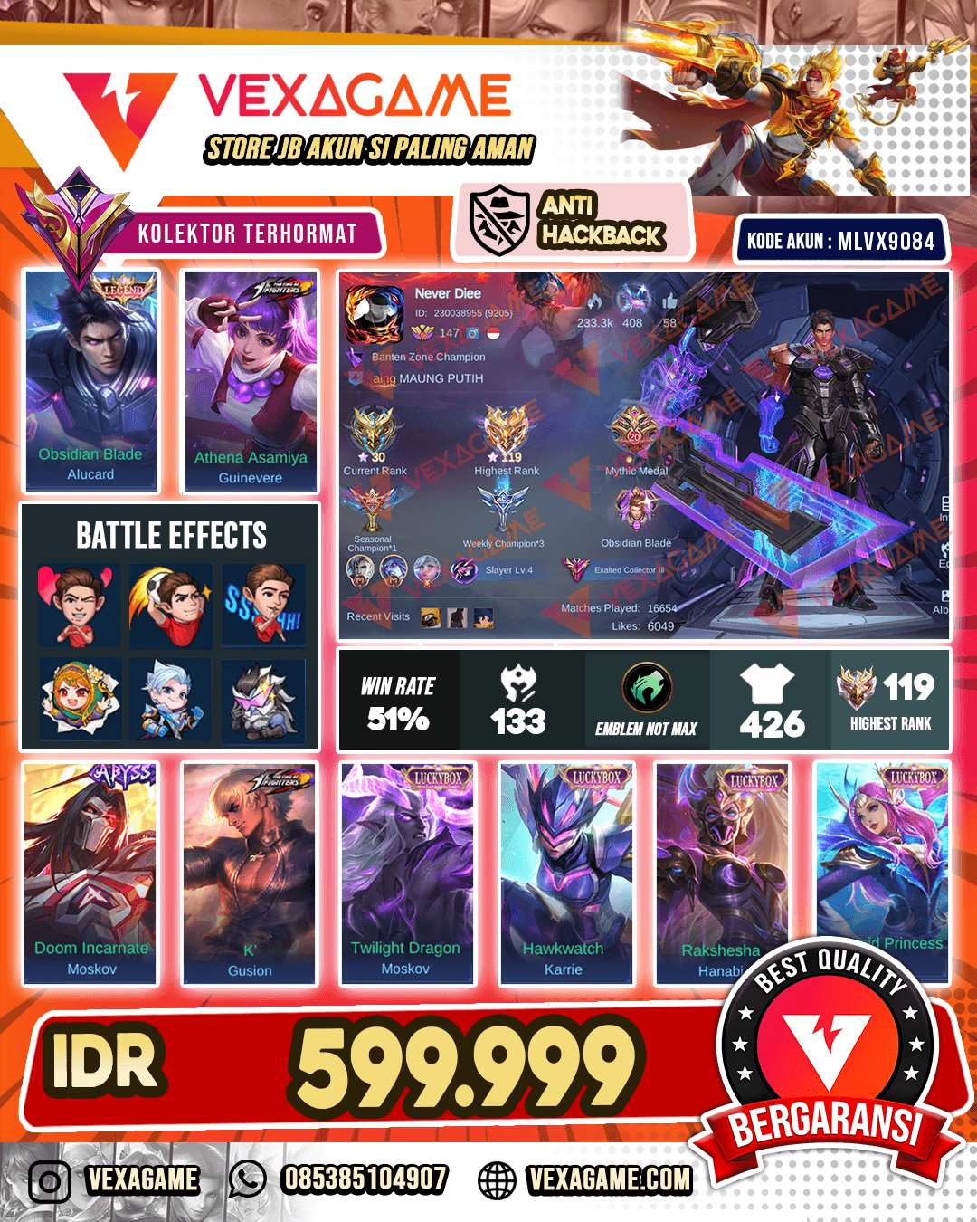 Alucard Legend X Guinevere KOF | Gusion KOF X Moskov Abyss | 6 Luckybox | Recall Tas Tas