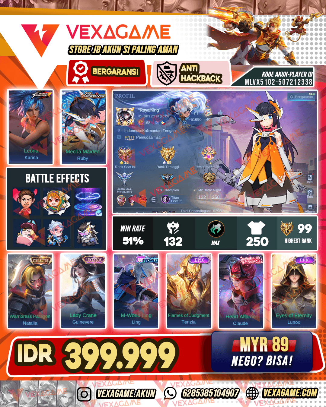 Karina KOF X Ruby Aspirants | Emblem MAX & Hero MAX | Recall Tas Tas Biru