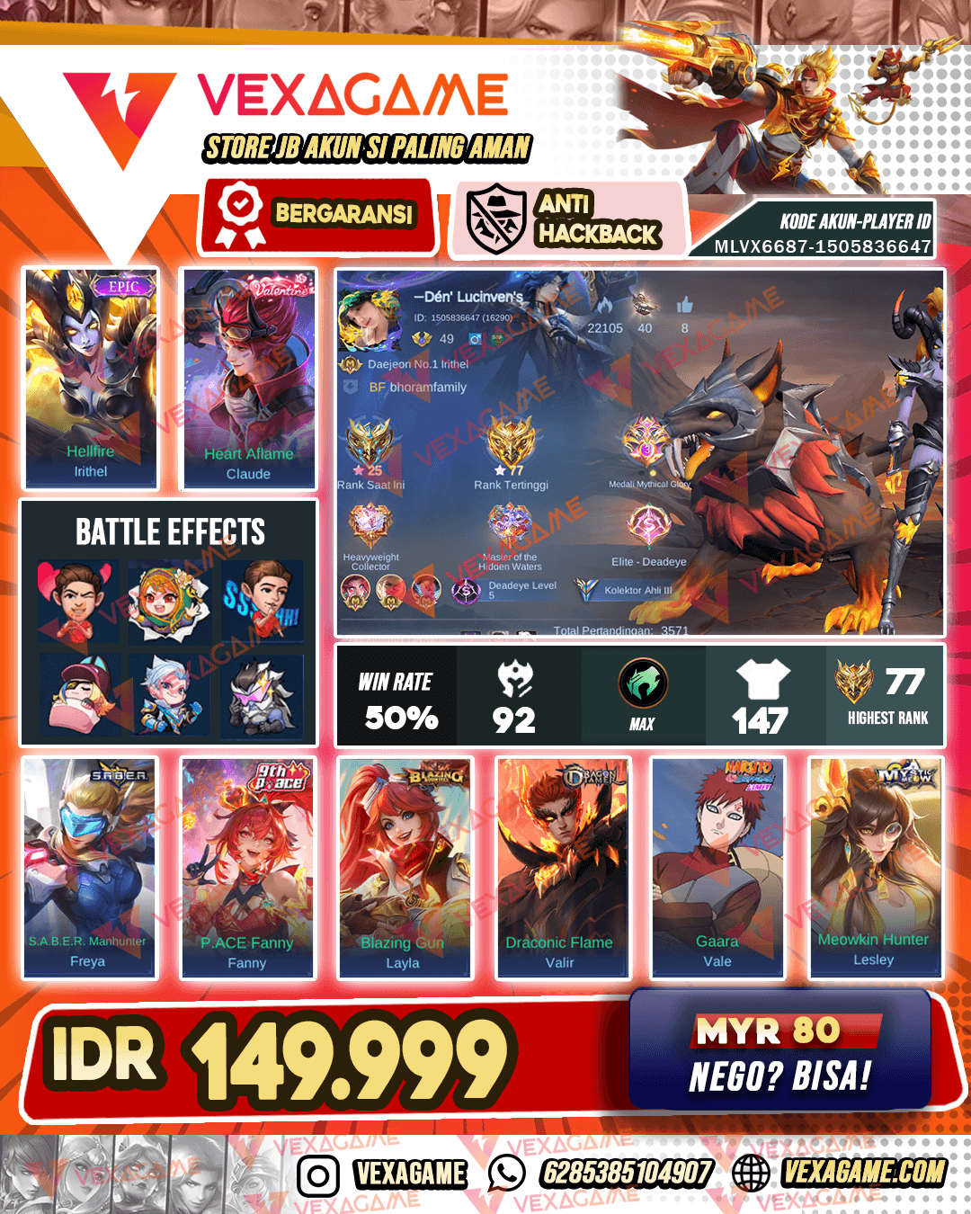Irithel Epic | Layla Blazing | Claude Valentine |  Emblem MAX