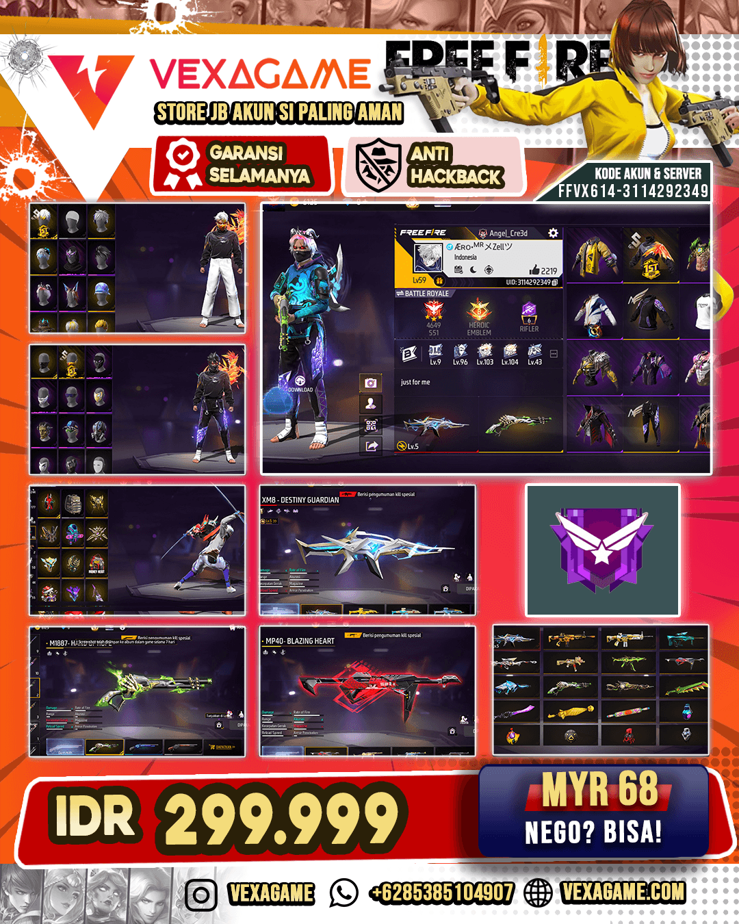 XM8 Destiny Guardian Lv 5 | MP40 Blazing Heart | SG Lumut | Badges 1 ST | Vault 200+