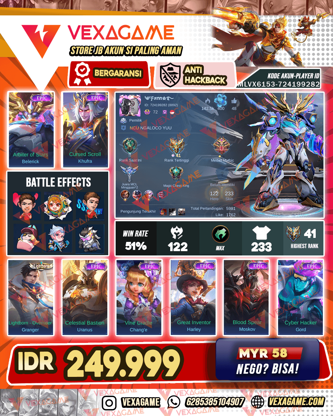 Belerick Epic X Khufra Epic | Emblem MAX (-2 PLAT Fb sama TIKTOK)