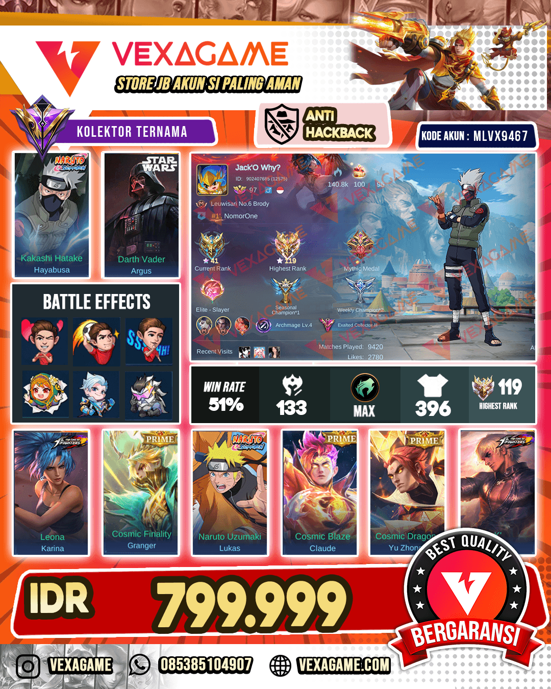 Hayabusa Kakashi | Argus Star Wars | Gusion Kof | 3 Prime | Ex immo
