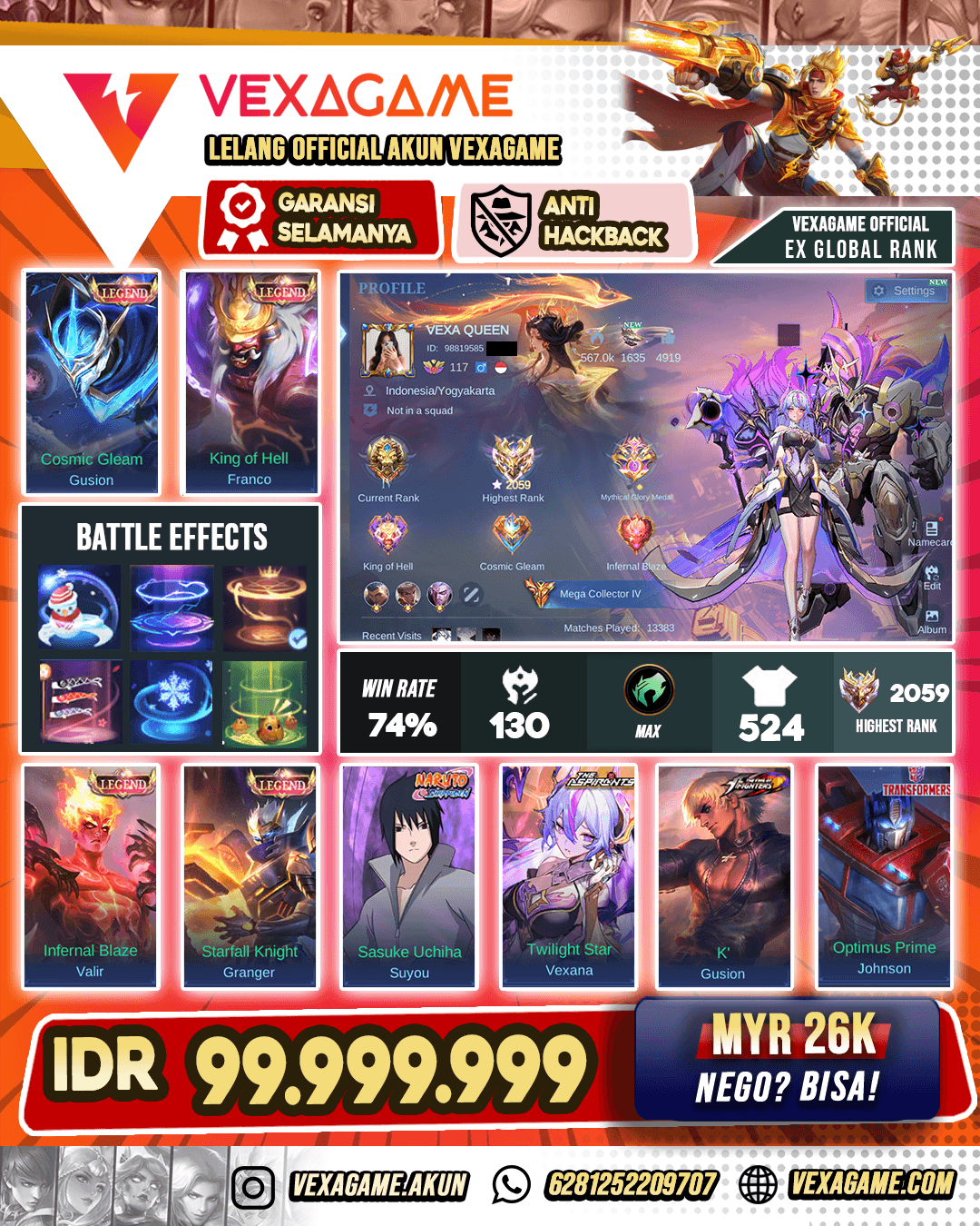 LELANG AKUN OFFICAL VEXAGAME