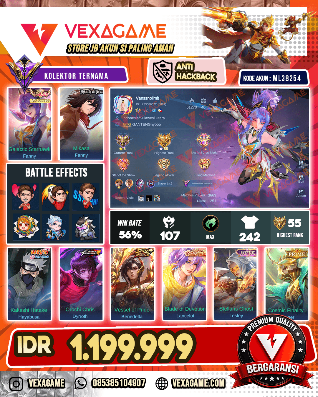 Fanny Legend | Fanny Mikasa | Hayabusa Kakashi | Dyrroth KOF | Benedetta Soul Vessels | Lancelot Valentine | Lesley Luckybox