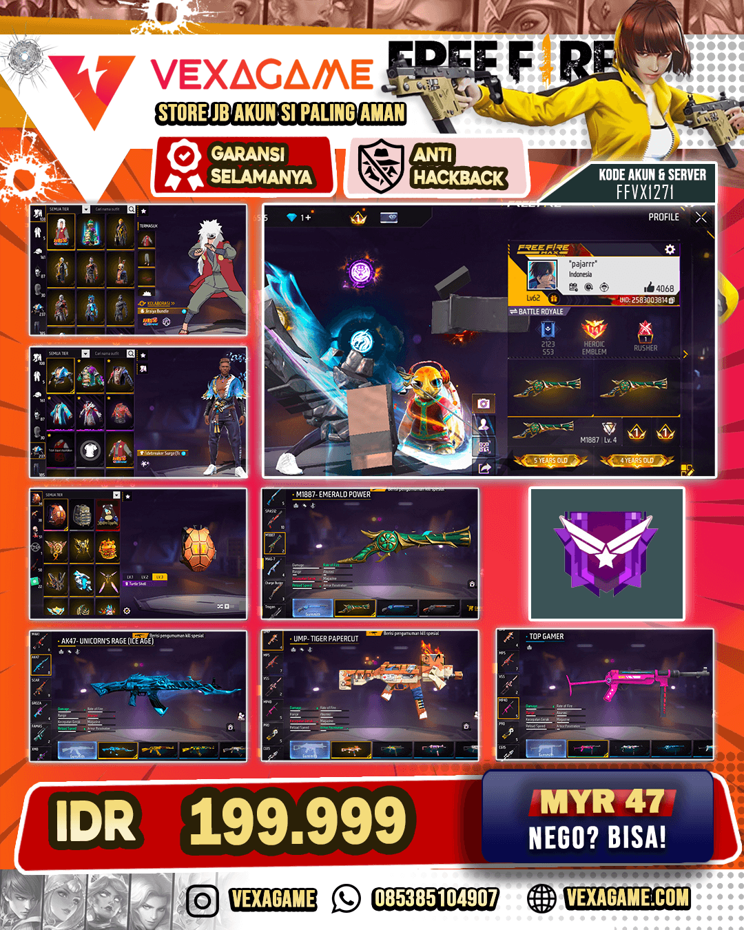 SG 2 Rasa | AK47 | Unicorn's Rage | UMP Tiger Papercut | Jiraya Bundle | Vaulit 100++ | Backpack Tsukamot |