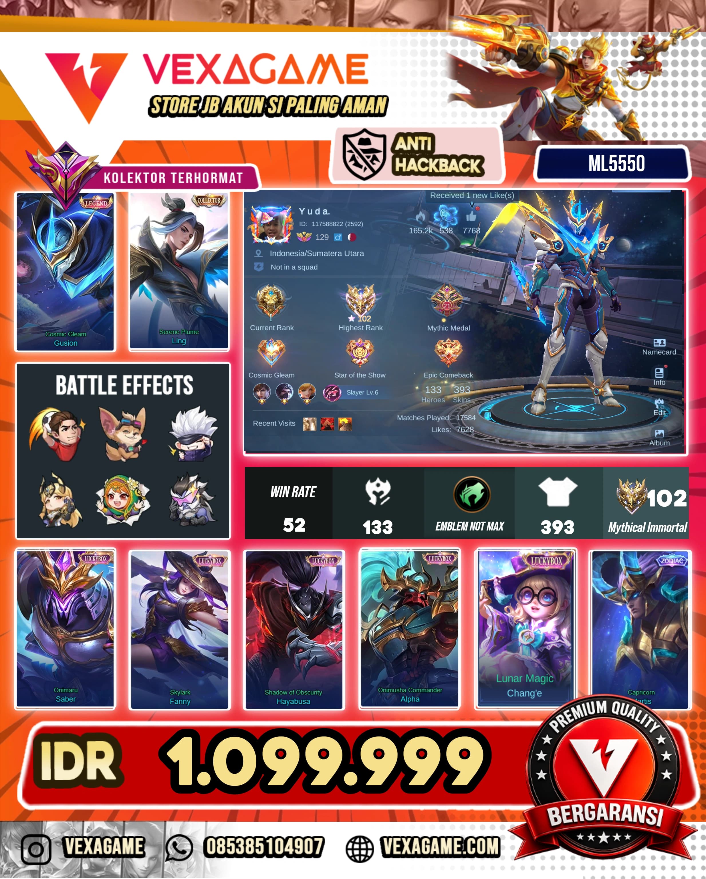 Gusion Legend | 5 Luckybox | Ling Collector | Hayabusa Annualstar