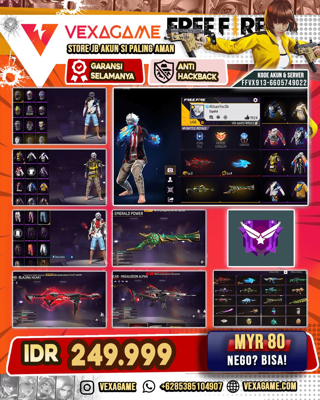 SG Terompet | MP40 Blazing Heart | UMP Grizzly Papercut | SCAR Megalodon Alpha Lv 3 | Celana Penjara | Backpack Dragon | Vault 150+