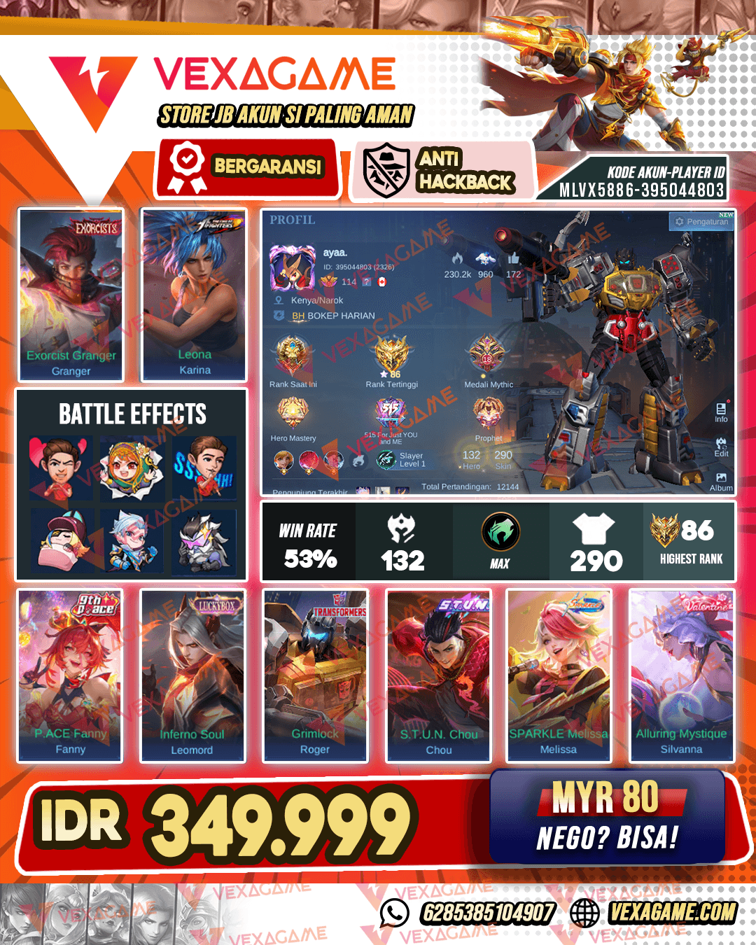 Granger Exo | Roger Transformer | Melisa Sparkle | Silvana Valentine | Chou STUN | Emblem & Hero MAX
