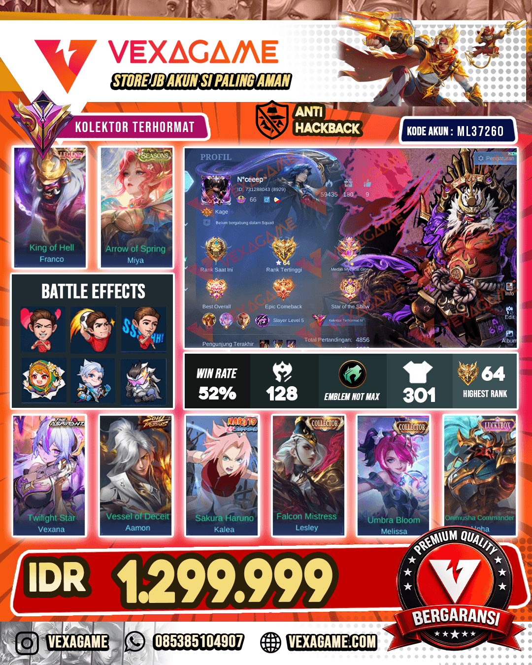 Franco Legend | Miya Seasons | Vexana Aspirants | Aamoun Soul Vessels | Kalea Sakura | Lesley X Melissa Collector | 3 Luckybox | Emblem MAX & Hero MAX