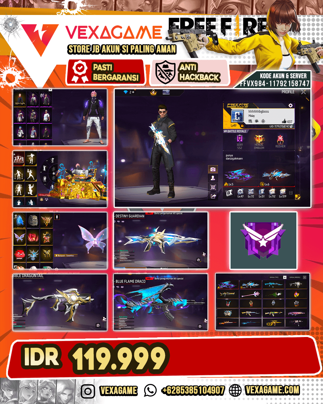 Baju Angel | XM8 Destiny Guardian Lv 6 | AK47 Blue Flame Draco Lv 5 | Emote King of Gold | Bundle Yuji Itadori |