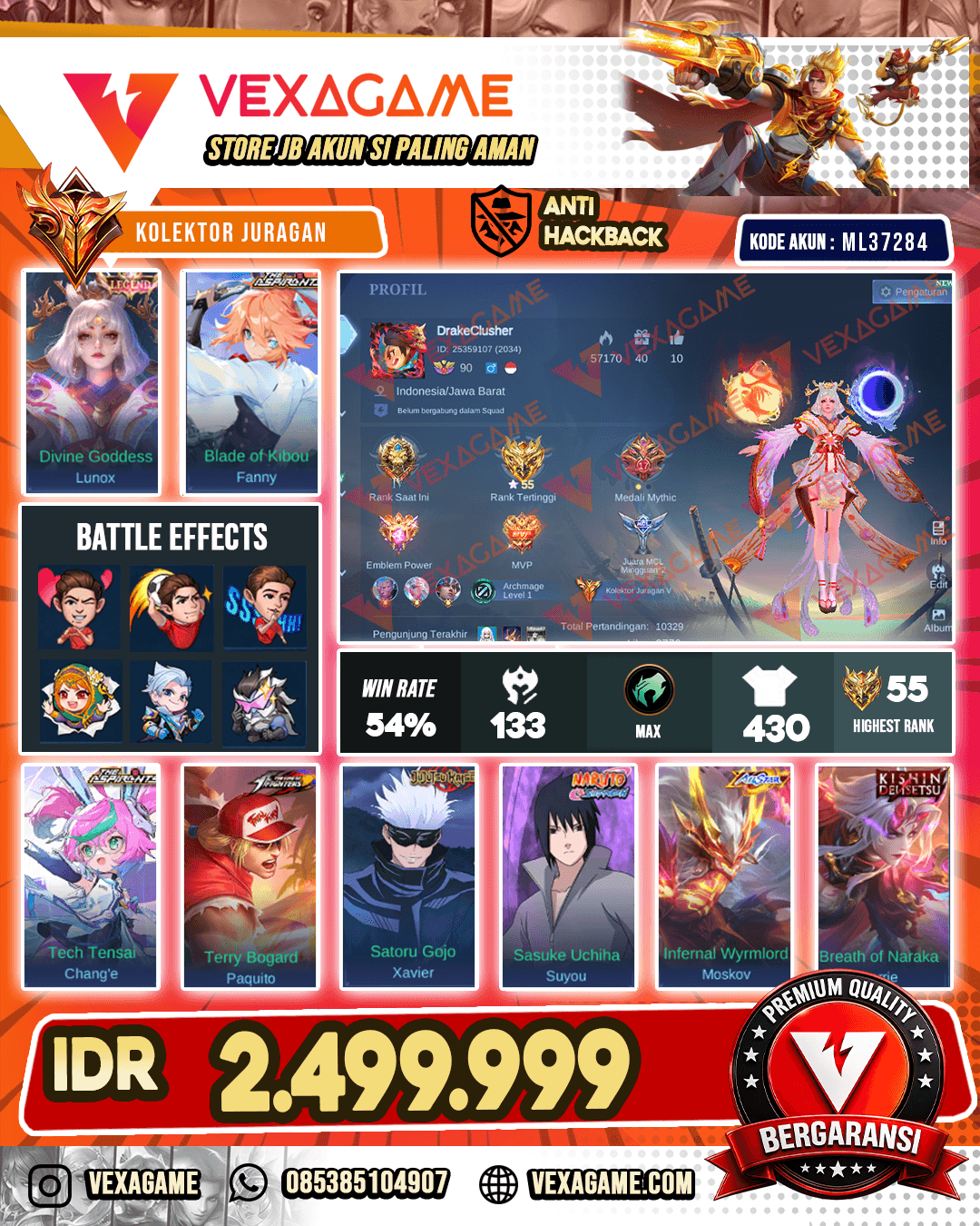 Lunox Legend | 2 Aspirants | Chou & Paquito KOF | Moskov All Stars | Cyclops Star Wars | Karrie Kishin | Pharsa Neo Beast | Harith HxH | Xavier JJK | Nolan 11.11 | Suyou Sasuke | 4 Collector | 9 Luckybox | Emblem MAX & Hero MAX
