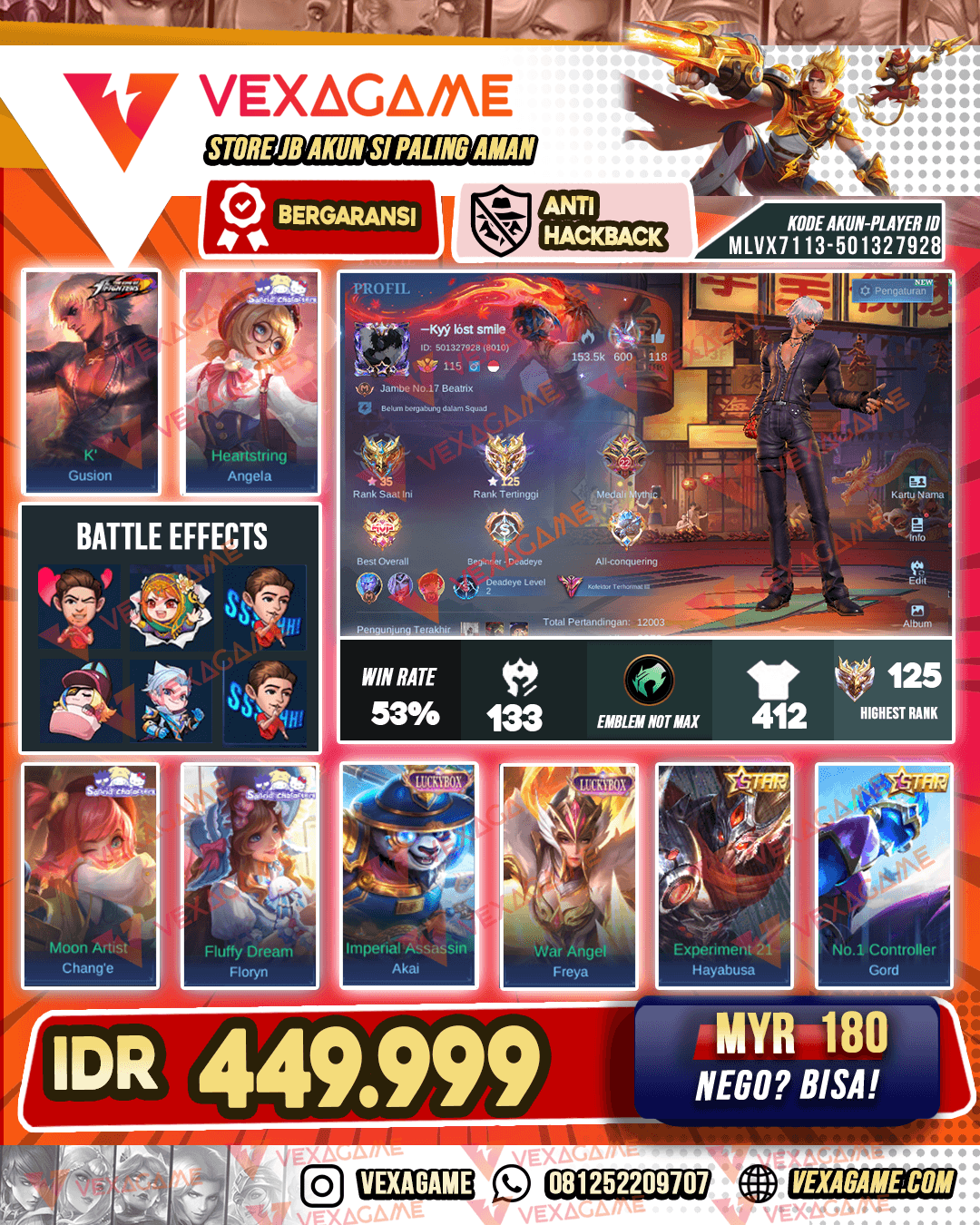 Gusion KOF | 3 Sanrio | 6 luckybox | 3 Annual Star | Ex inmo