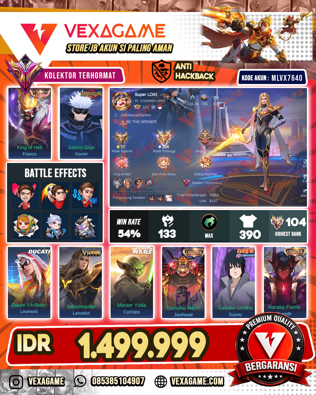 1 Legend | Xavier JJK | Nolan 11.11 | Leomord Ducati | Lancelot Dawning | Cyclop Starwars | 3 CC | 4 Luckybox | 7 Zodiac