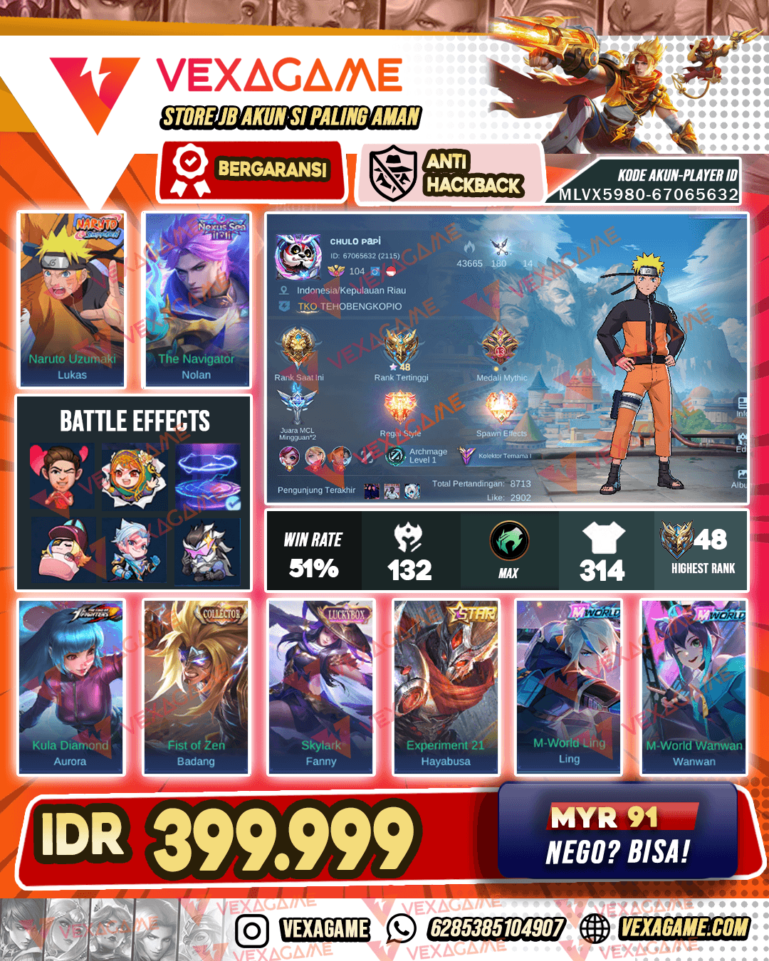 Lukas Naruto | Aurora KOF | Nolan 11.11 | Badang Collector | Emblem MAX