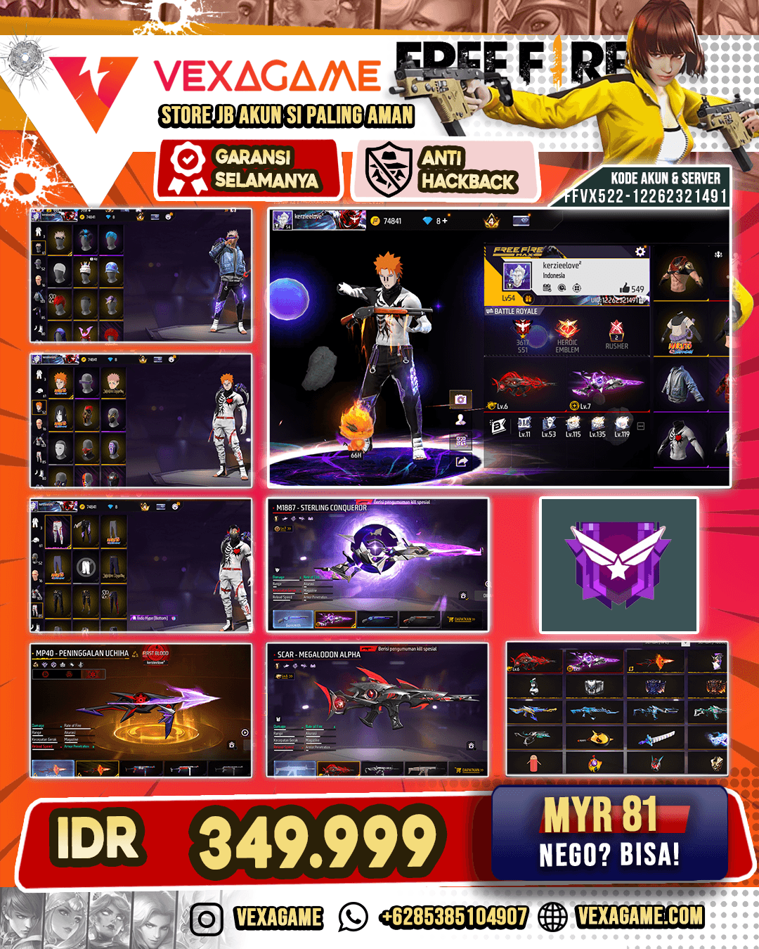 SCAR Megalodon Alpha Lv 6 | SG Sterling Conqueror Lv MAX | Celana Indo Hype | MP40 Peninggalan Uchiha | Vault 100+