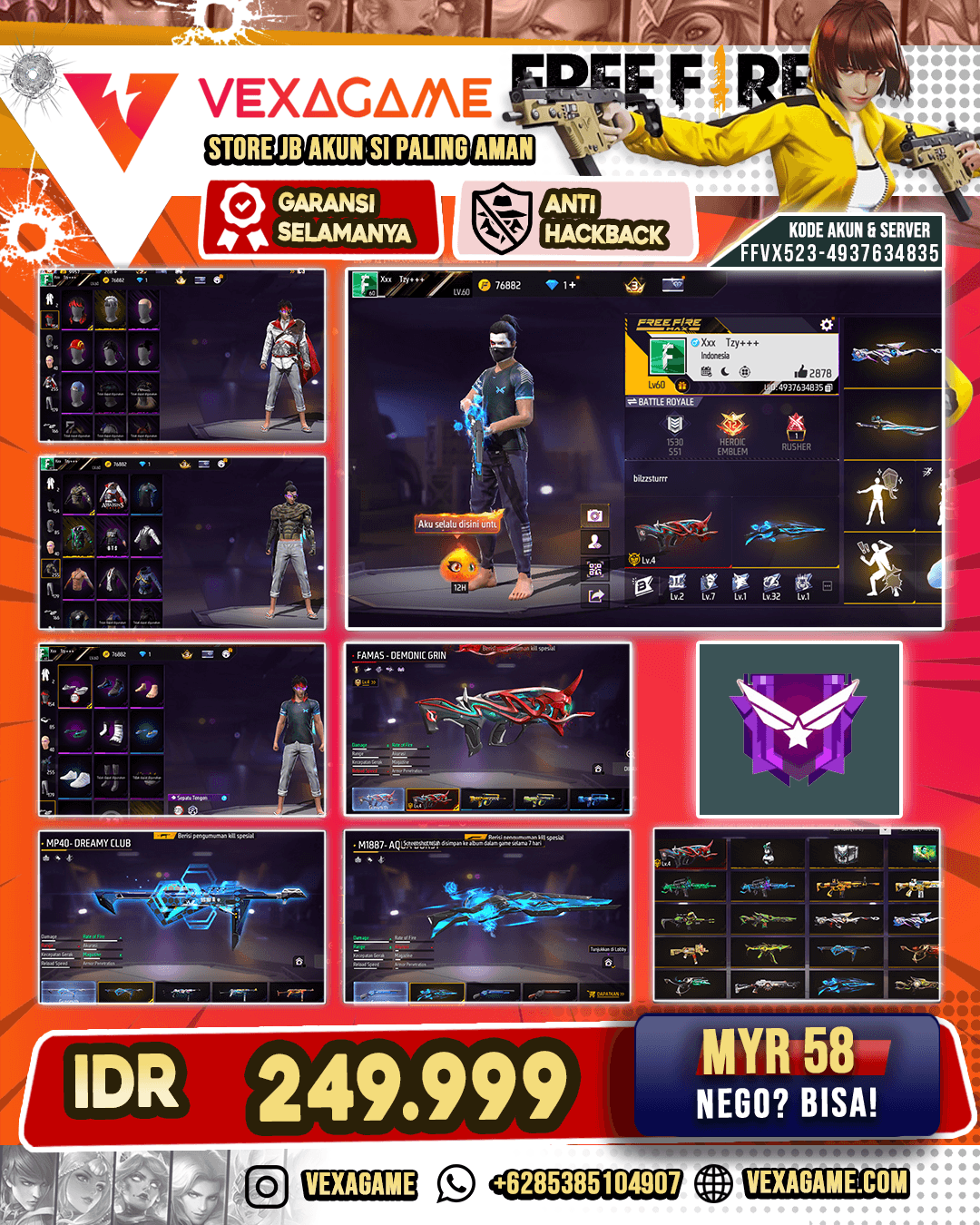 SG Aqua Burst | MP40 Dreamy Club | FAMAS Demonic Grin Lv 4 | Vault 250+