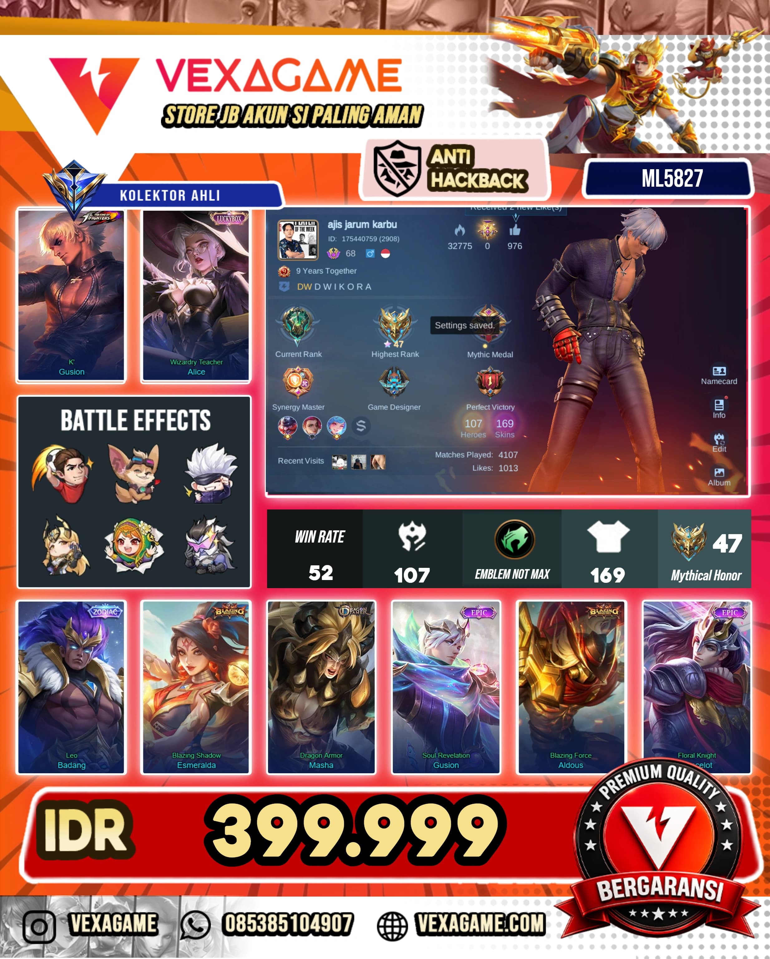 Gusion King Of Figther | Badang Zodiac