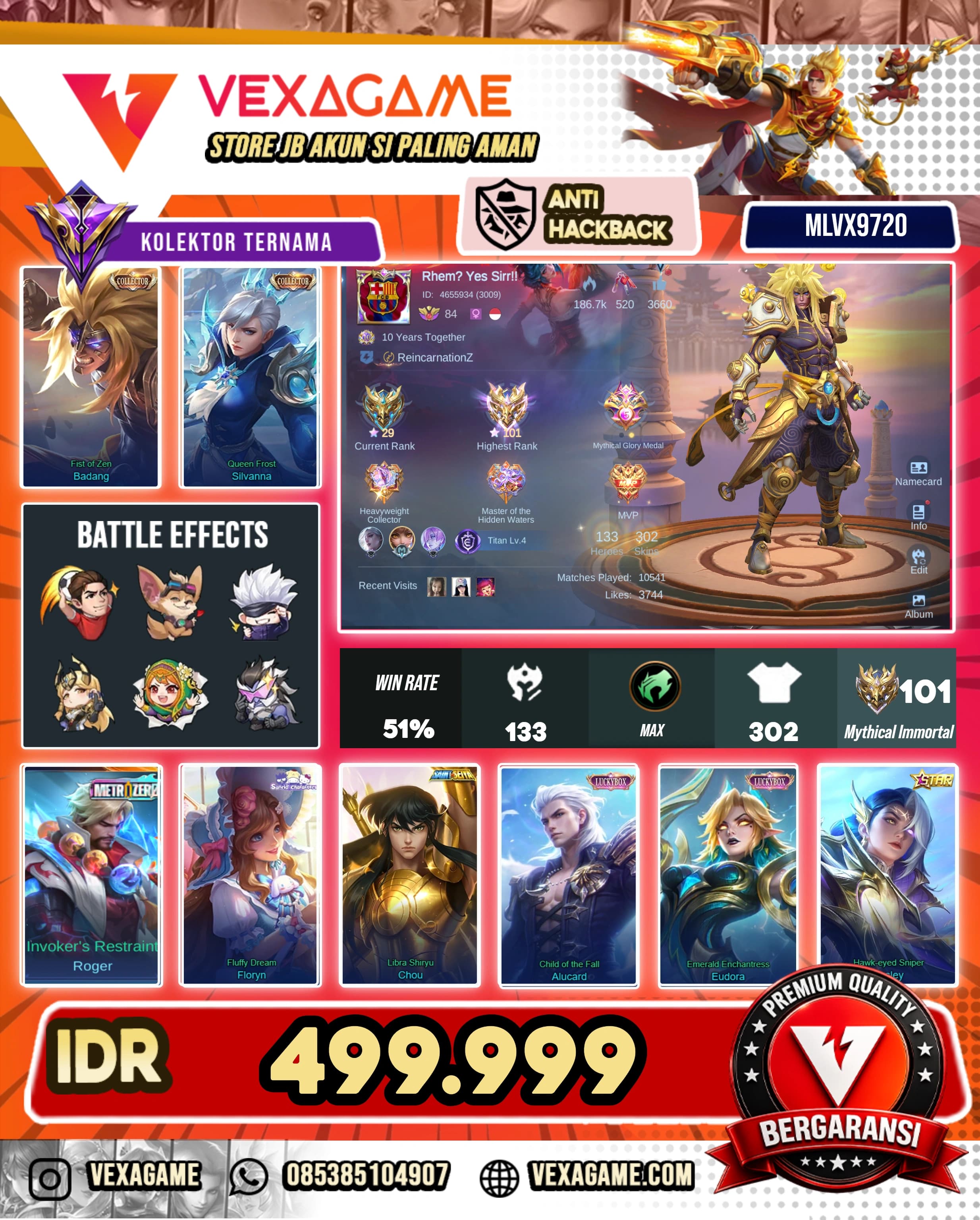 Badang Collector | Chou Saint Seiya Gold | Roger Metro Zero | SIlvanna Collector