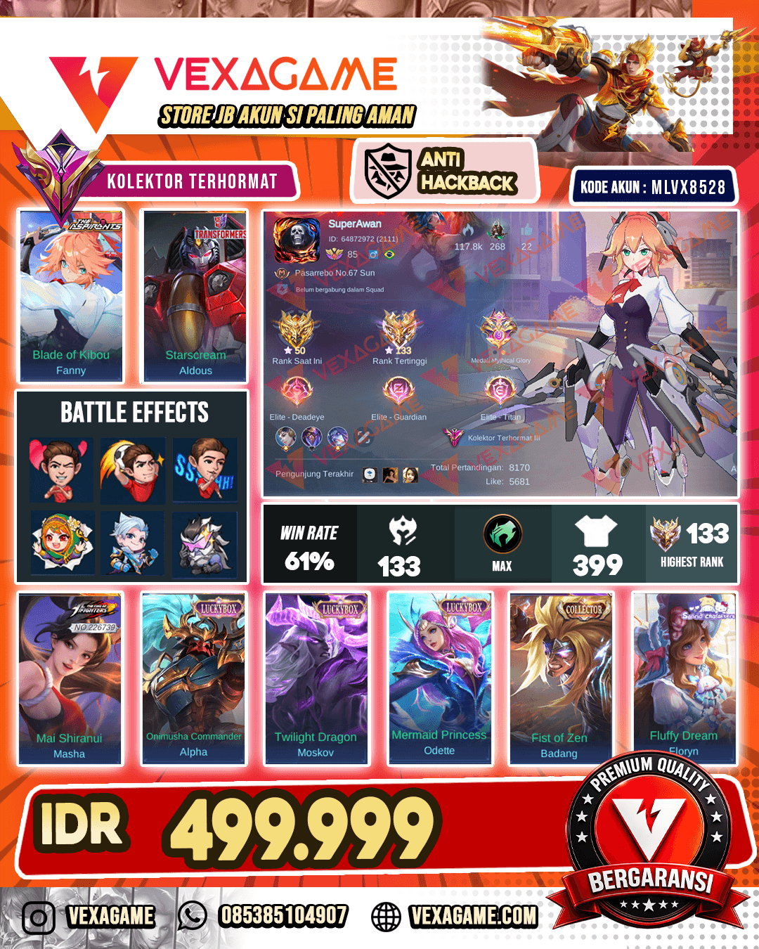 Fanny Aspirants | Aldous Transformers | Masha KOF | Badang Collector | 3 Luckybox