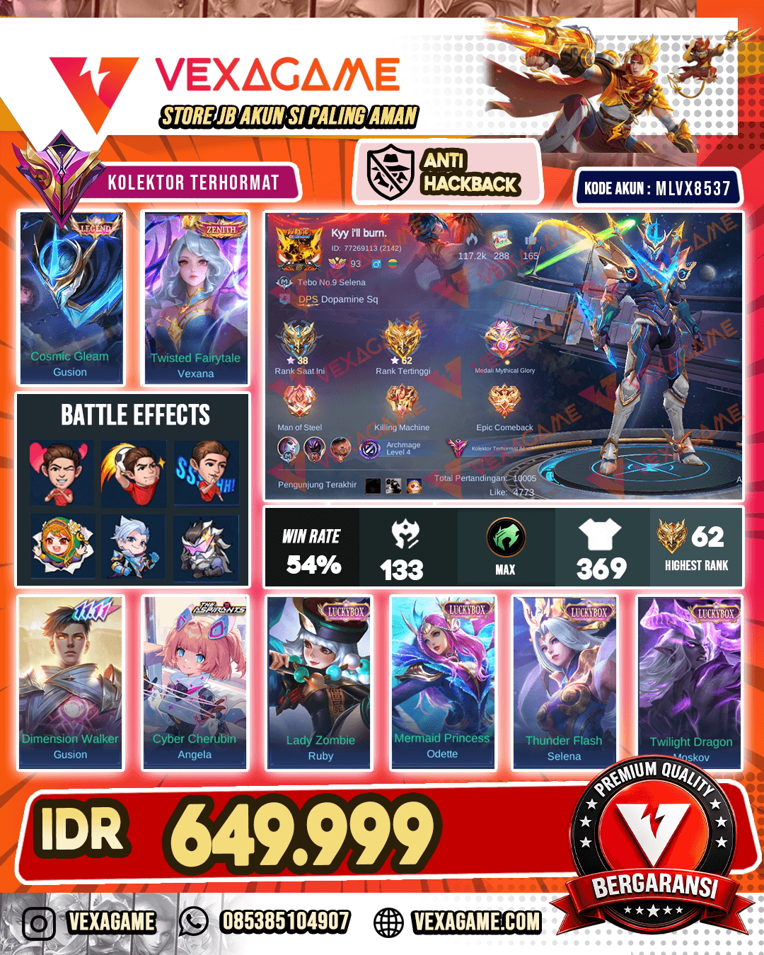 Gusion Legend | Vexana Zenith | Gusion 21.11 | Angle Aspirants