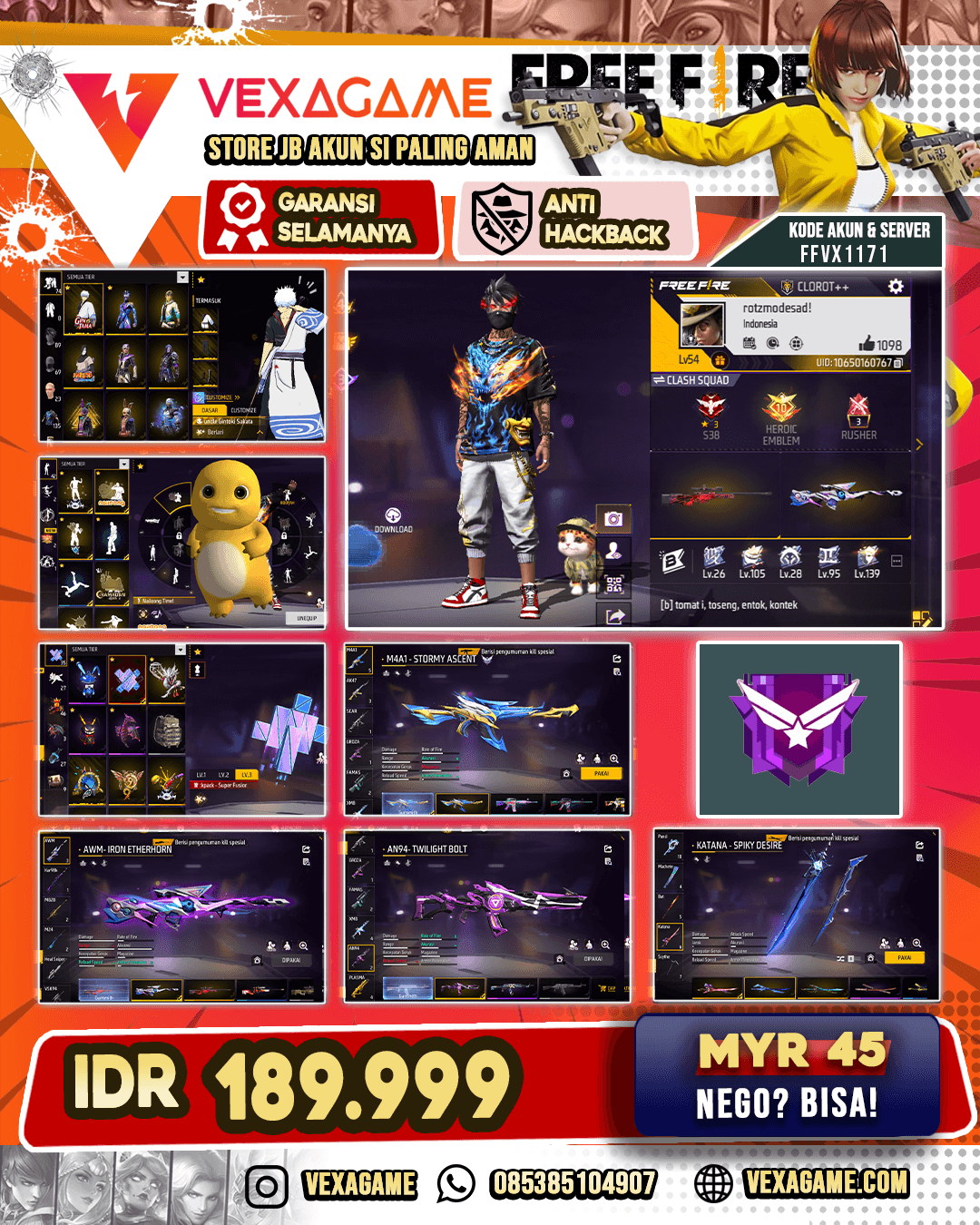 EVO TINJU MAX | SG LUMUT | M4A1 STORMY | AN94 INCUBATOR | TAS BUNNY BIRU + HITAM | VAULT OTW 150