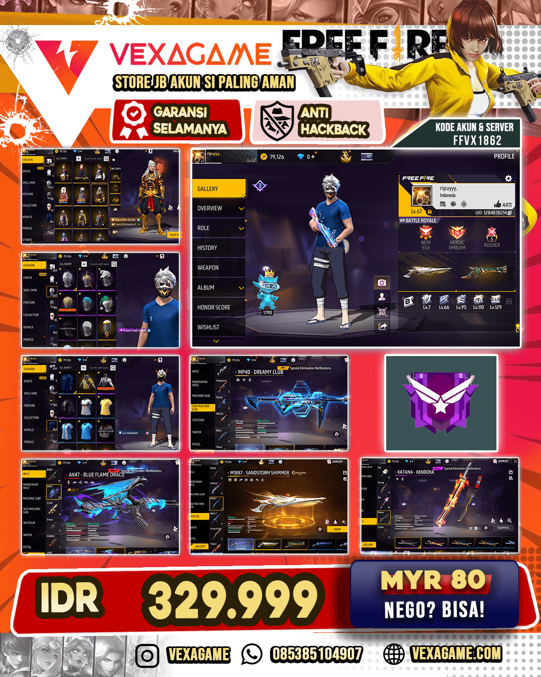 AK47 EVO LV.5 | SG2 GURUN | SG2 TEROMPET | XM8 FIERY PUMPKIN CELANA ANGEL 2 RASA | BUNDLE GENOS | BUNDLE MAGMA BORN | POKER KUNING | BUNDLE TURMOIL OF RUINS | COMANDER BUNDLE