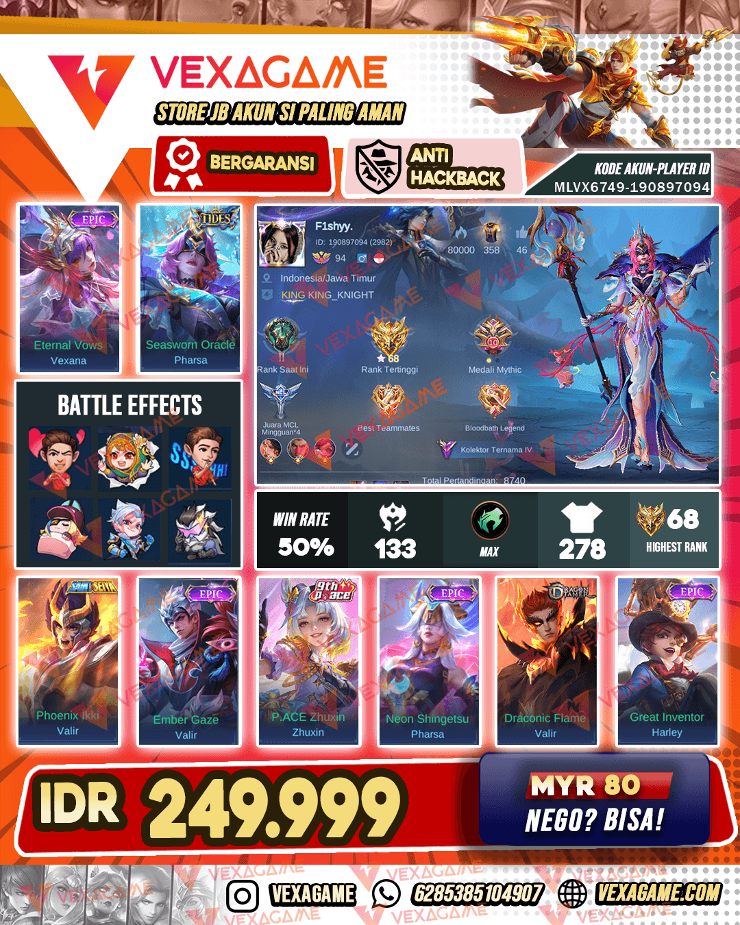 Vexana Epic X Pharsa Tides | Zhukin P ACE | Emblem MAX & Hero MAX