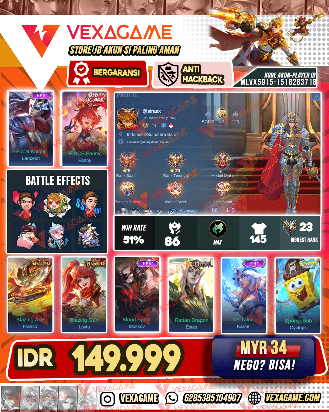 Lancelot Epic | Fanny Pace | Emblem Max