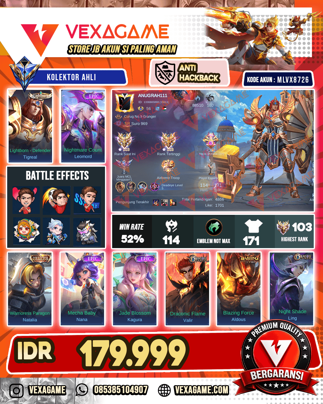 Tigreal Lightborn | Leomord Epic Ex Immo