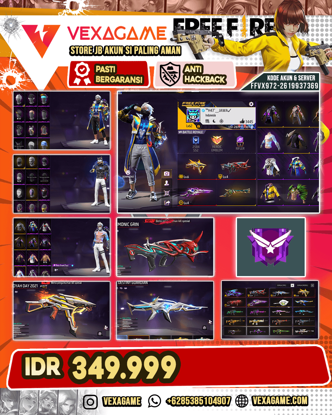 Baju Angel | Celana Penjara | AK47 Blue Flame Draco Lv 4 | FAMAS Demonic Grin Lv 4 | SCAR Ultimate Titan | XM8 Destiny Guardian Lv 4 | UMP Booyah Day Lv 6 | MP40 Predaotry Cobra Lv 4 | SG Sterling Conqueror Lv 4 | SG Terompet | Vault 300+