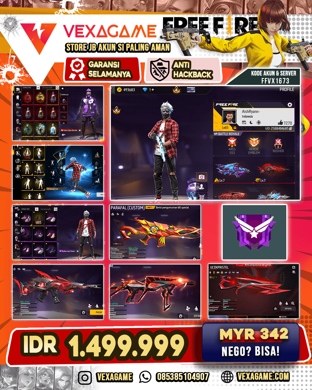 4 EVO MAX | 2 EVO OTW MAX | SCAR ULTIMATE TITAN | M4AI GENOS | KATANA ON | BUNDLE MYTIC 6 SET | EMOT 112 | TINJU ON | VAULT 500++