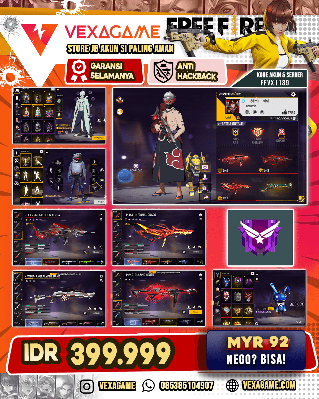 MP40 Predatory Cobra Lv 6 | AK47 Flaming Dragon | M4A1 Infernal Draco Lv 3 | Scar Megalodon Alpha Lv 3 | T.R.A.P Street Bundle | Vault 100++ | Paradox Of Enlingtenment | Backpack Melovolent Sting