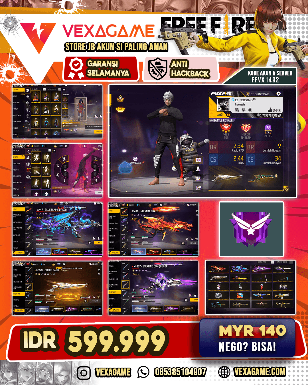 Bundle Madara | Celana Angel | M4A1 Infernal Draco Lv 6 | AK47 Blue Flame Draco Lv MAX | SG Sterling Conqueror Lv MAX | SG Terompet X SG Gurun