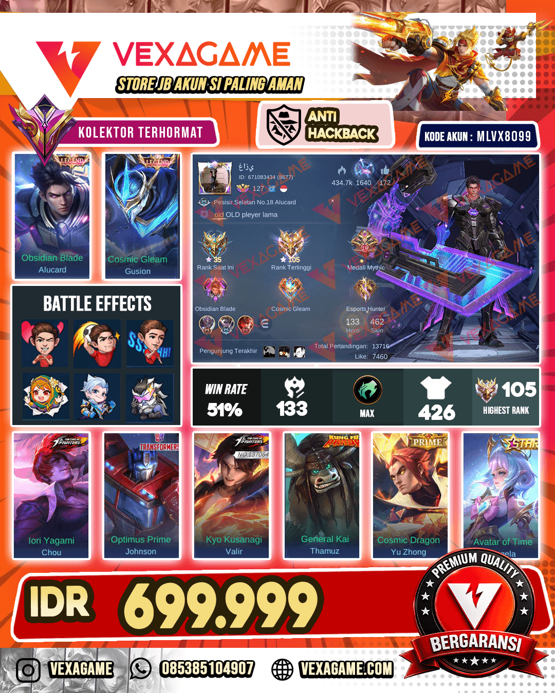 Alucard Legend X Gusion Legend | Chou KOF | Johnson Optimus Prime | Valir KOF | Thamuz Kungfu Panda