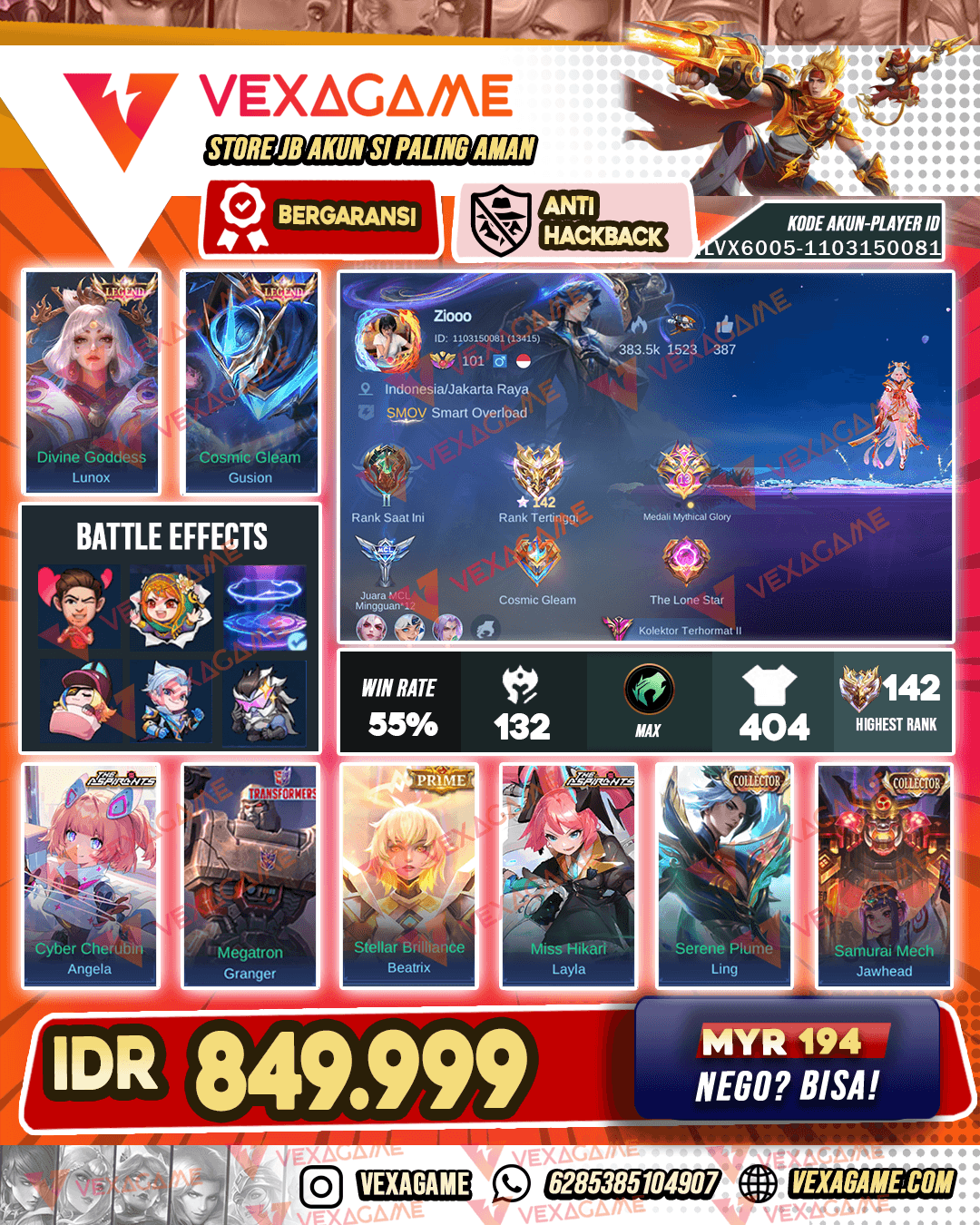 Lunox Legend | Gusion Legend | Layla Aspirant | Angela Aspirat | Granger Transformers
