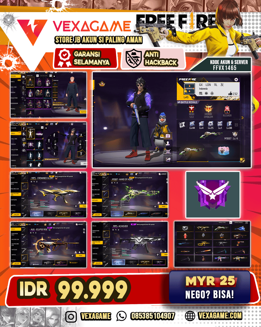 Bundle Yuji | SG Lumut | MP5 Crowned Glory | AUG Eclipse Rise | MP5 Achiever
