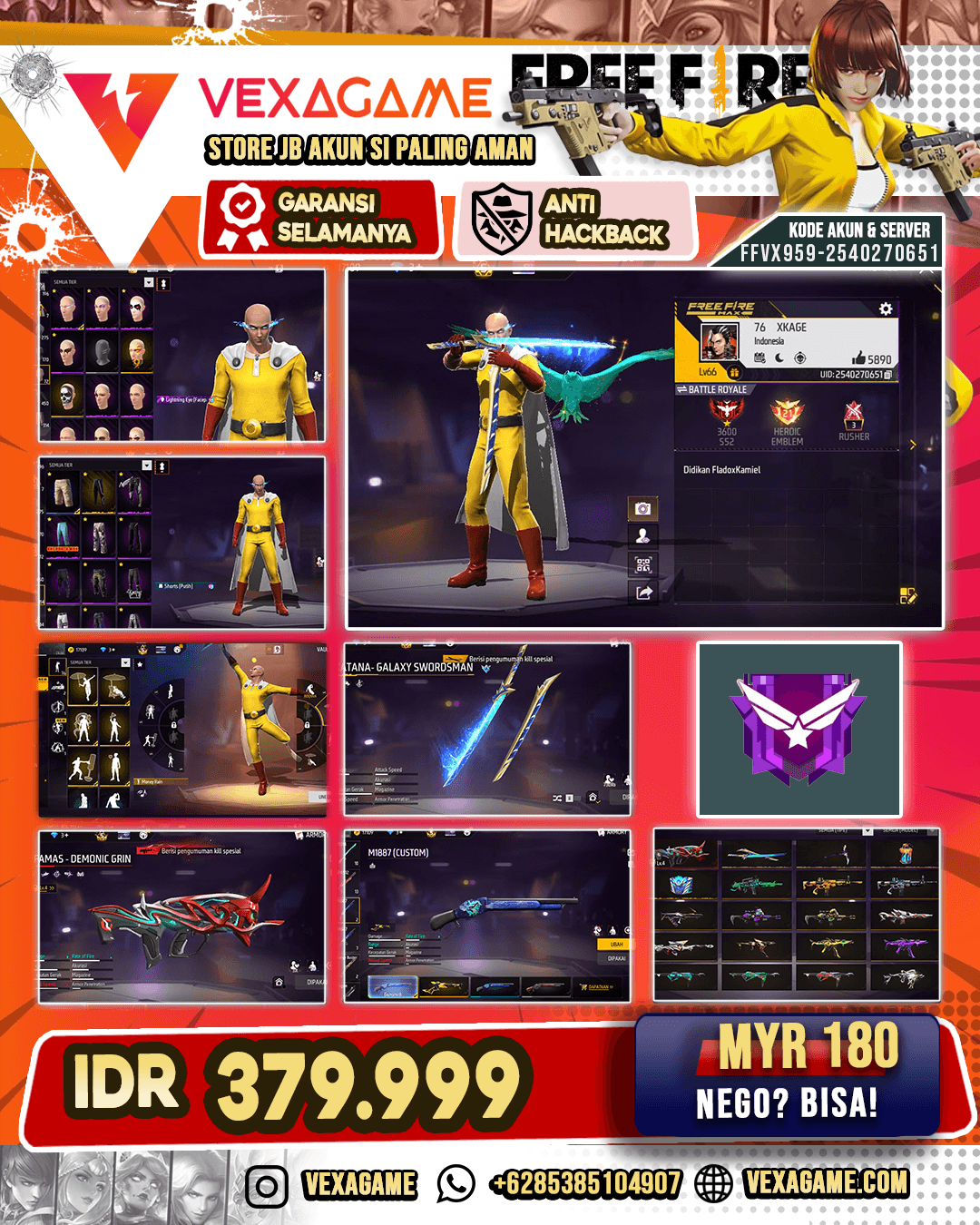 BUNDLE SAAITAMA | 1 EVO | KATANA GALAXY SWORDSMAN | SG GOLDEN GLARE | UMP DAWN VOYAGE | VAULT 400++