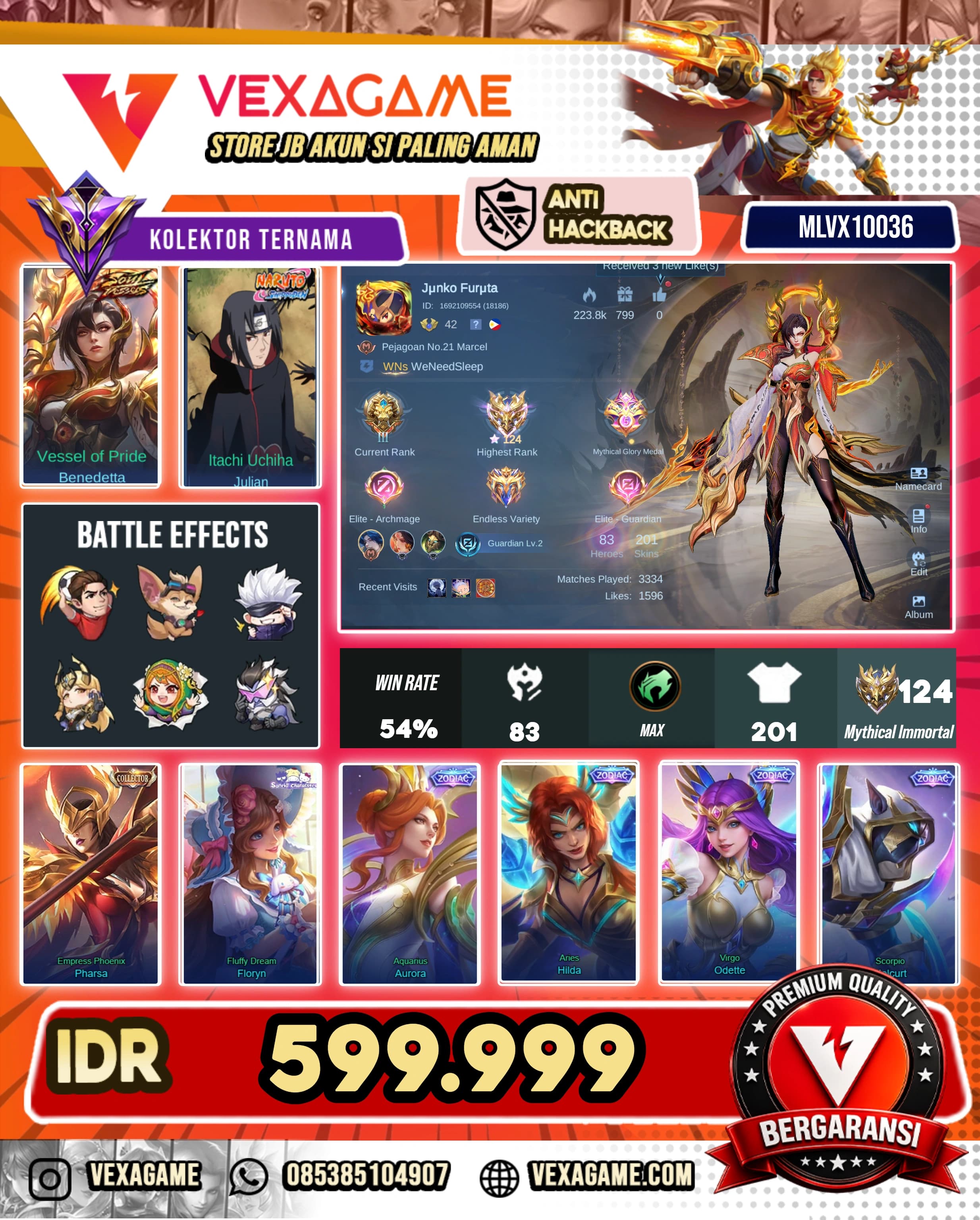 Bannedeta Soul Vessel | Pharsa Colector | Julian Itachi | 2 Luckybox | 5 Zodiac | Ex Immo