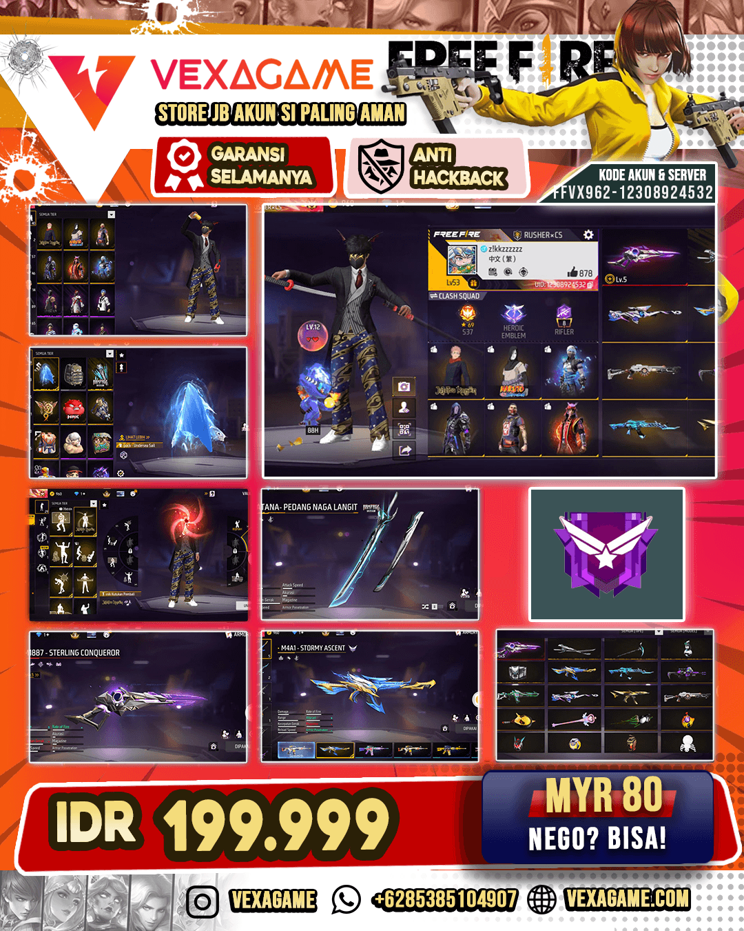 1 EVO | SG APOCALYPTIC DARK | M4A1 STORMY ASCENT | AK47 UNICORN RAGE | BUNDLE JK | KATANA PEDANG LANGIT | VAULT OTW 100
