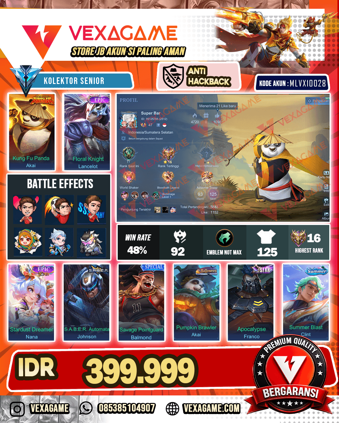Akai Kungfu Panda | Lancelot Epic | Emblem MAX
