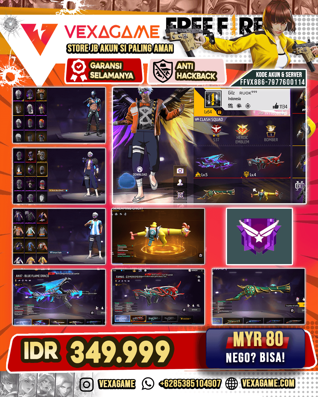 SG Terompet | XM8 Screaming Chicky | FAMAS Demonic Grin Lv 4 | Ak47 Blue Flame Draco Lv 5 | Bundle Paradox | Vault 100+