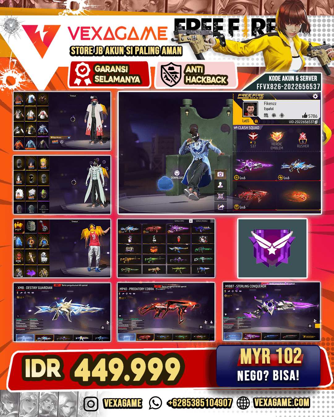 SG Sterling Conqueror Lv 6 | SG Apocalytpic Green | MP40 Predatory Cobra Lv 6 | XM8 Destiny Guardian Lv 6 | SCAR The Beast | Bacpack Booyah Day | Vault 400+